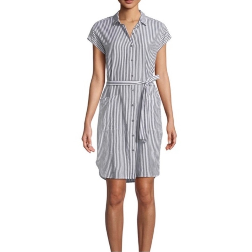 Velvet by Graham & Spencer Grey & White Striped Shirtdress, size L (No Belt)